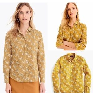 NWT J. Crew Liberty Fabrics Floral Ochre Mustard Long Sleeve Button Down sz 2